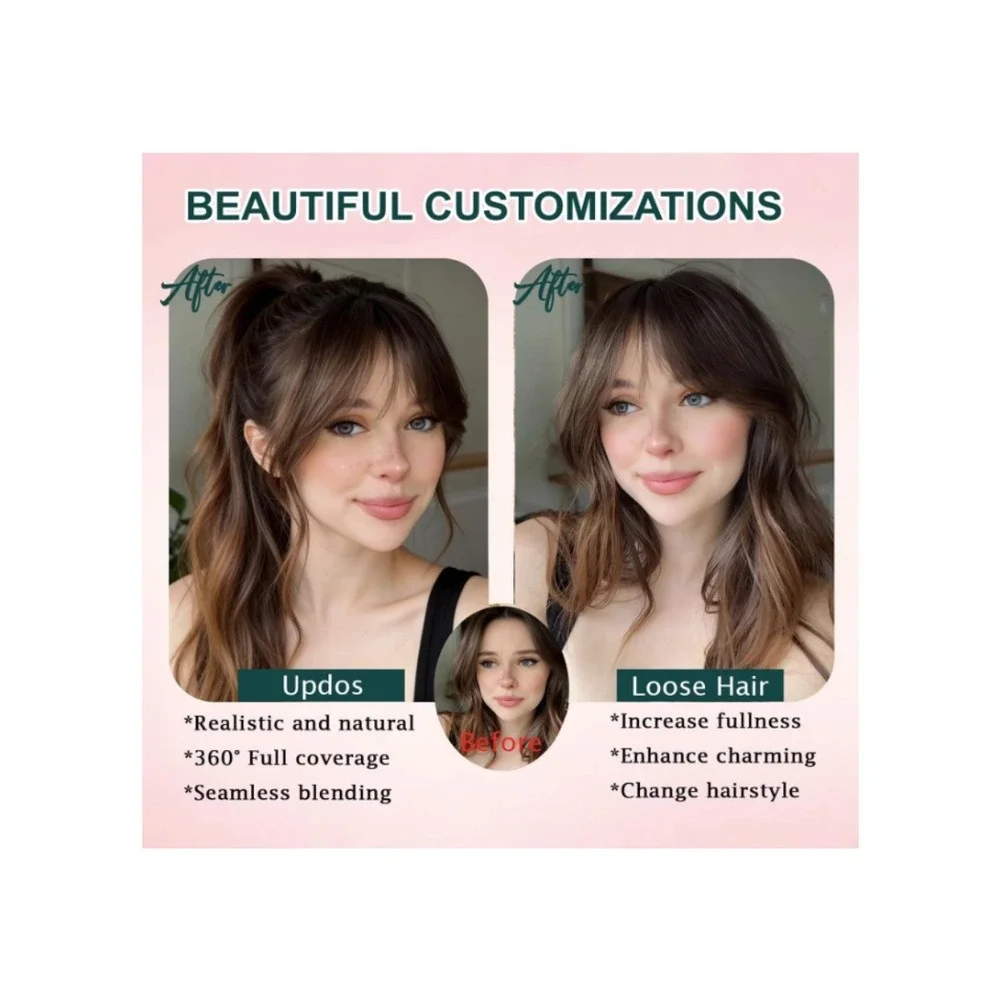 Clip in Bangs 100% Real Human Hair Extensions Dark Brown 12 Inch Topper Brunette